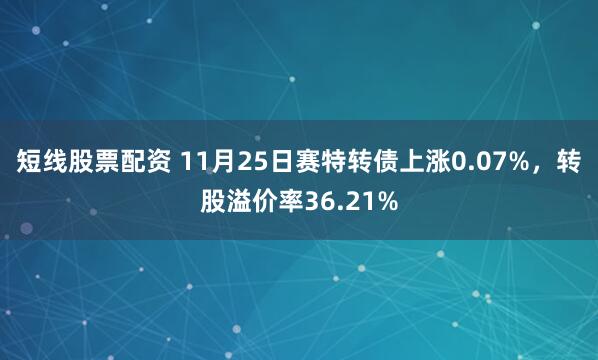短线股票配资 11月25日赛特转债上涨0.07%，转股溢价率36.21%